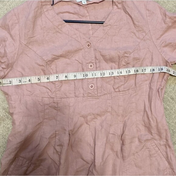 Chic Pa Midi Dress 100% Linen V-Neck Short Sleeve Lagenlook Pockets - Picture 5 of 13